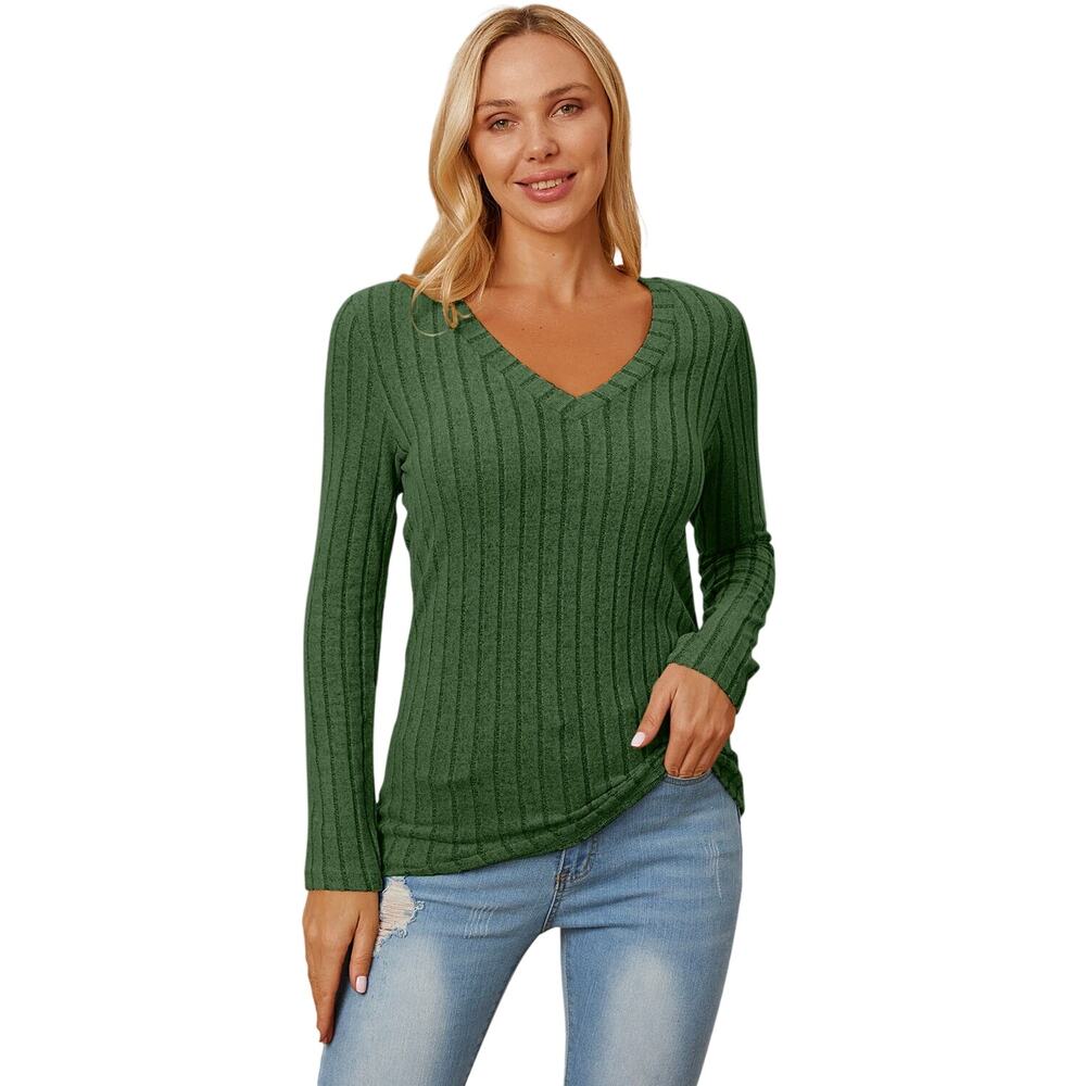 BASIC BAE Green Ribbed V-Neck Long Sleeve Casual Top NEW 3XL